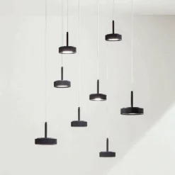Lampadario con Base Rotonda in Metallo Verniciato Color Nero e Luce LED - Carpino