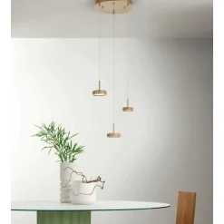 Lampadario con Base Rotonda in Metallo Verniciato Color Oro e Luce LED - Carpino
