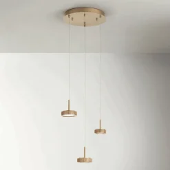 Lampadario con Base Rotonda in Metallo Verniciato Color Oro e Luce LED - Carpino