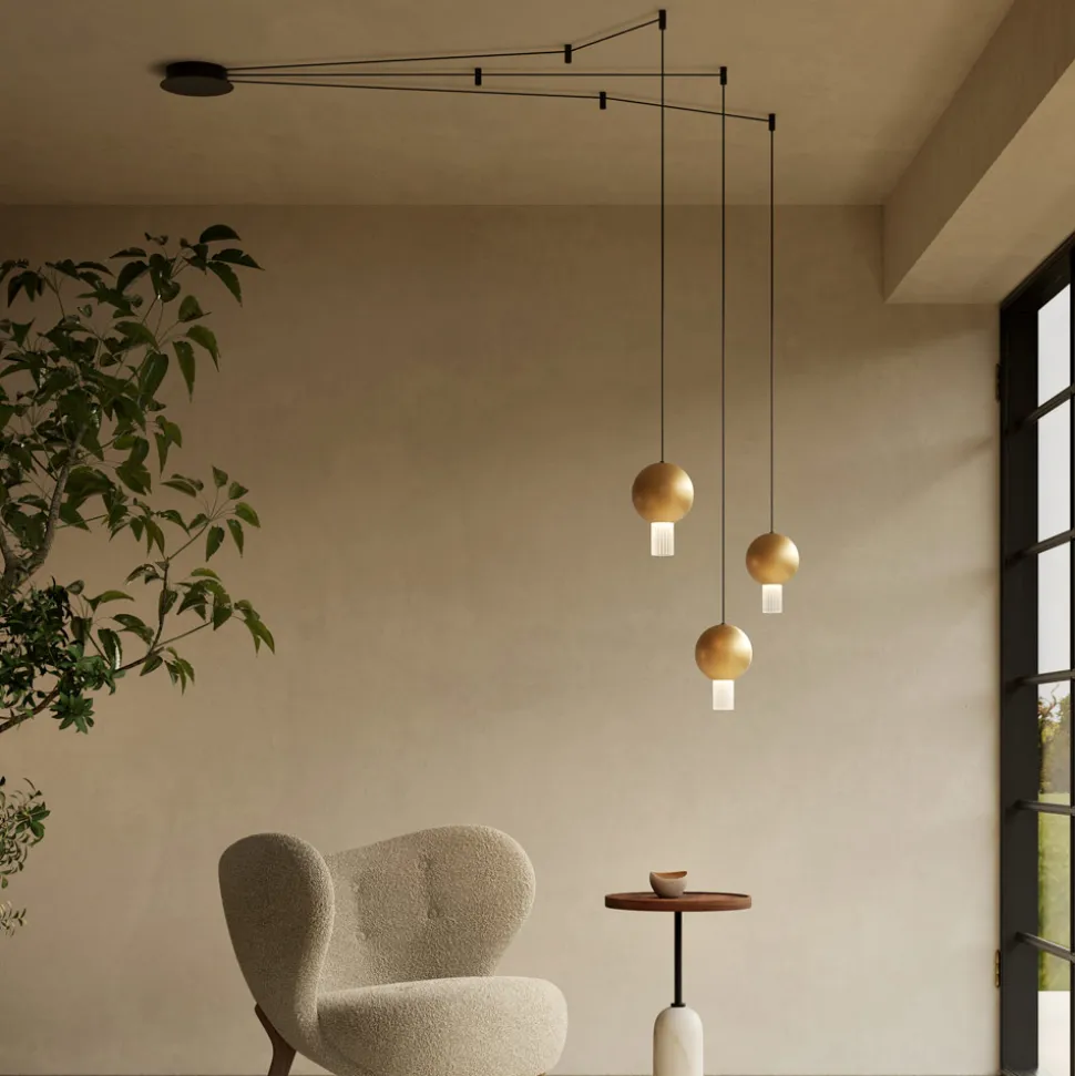 Lampadario con Cilindri in Vetro Canneté Made in Italy - Oris