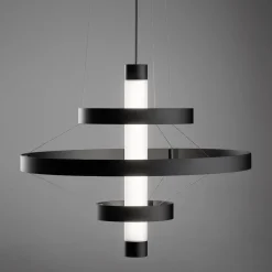 Lampadario con Corpo Luminoso in Vetro e 3 Cerchi in Alluminio - Clara