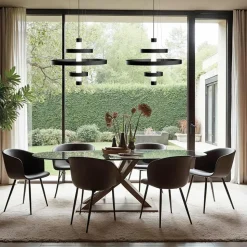 Lampadario con Corpo Luminoso in Vetro e 3 Cerchi in Alluminio - Clara