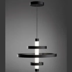 Lampadario con Corpo Luminoso in Vetro e 3 Cerchi in Alluminio - Clara