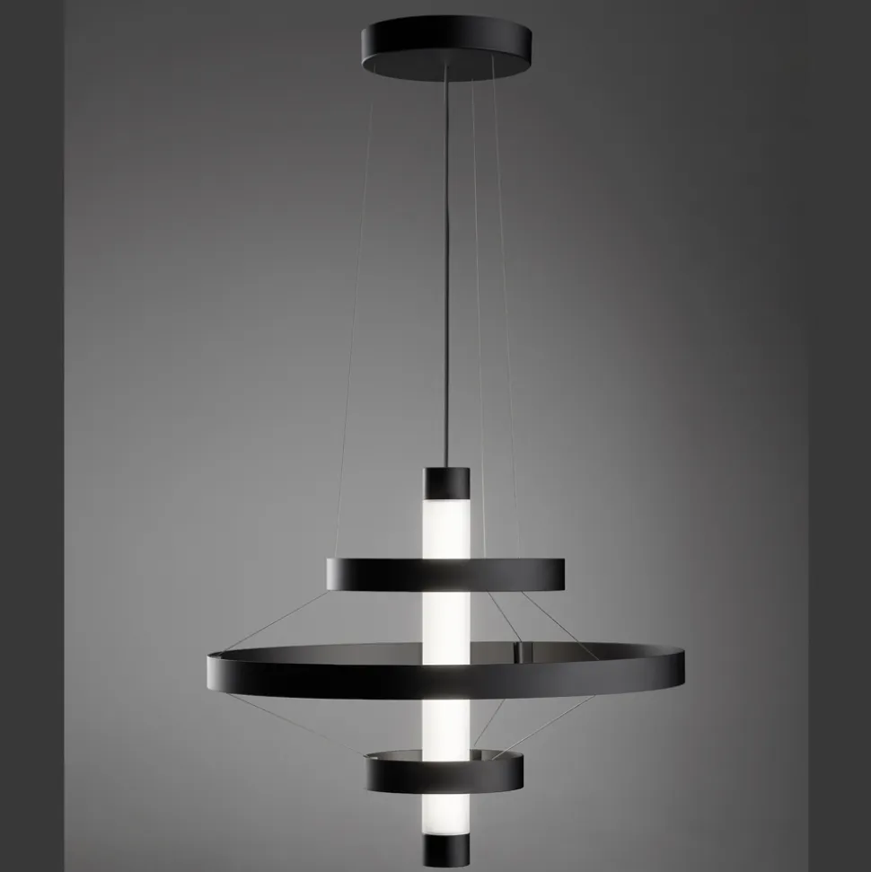 Lampadario con Corpo Luminoso in Vetro e 3 Cerchi in Alluminio - Clara