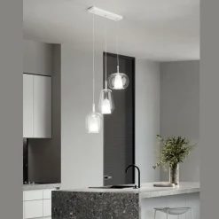 Lampadario con 3 Diffusori in Vetro Soffiato Trasparente Made in Italy - Trilly
