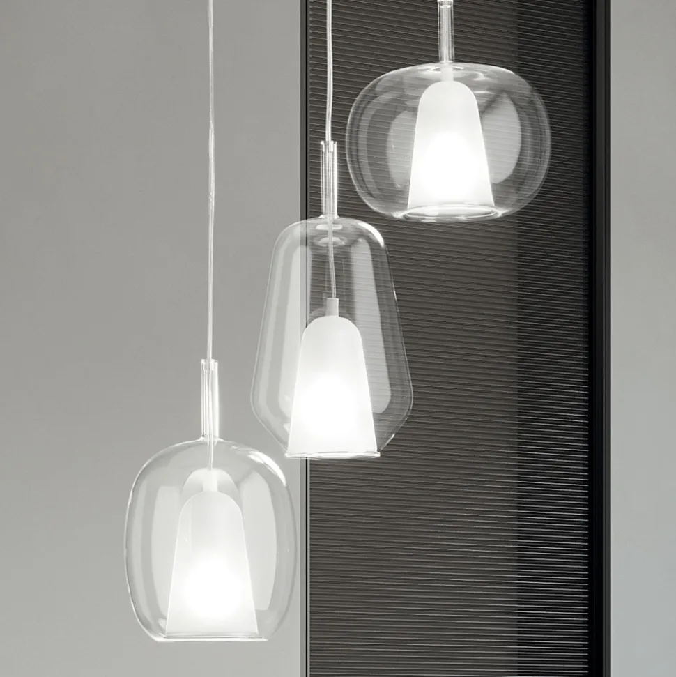 Lampadario con 3 Diffusori in Vetro Soffiato Trasparente Made in Italy - Trilly