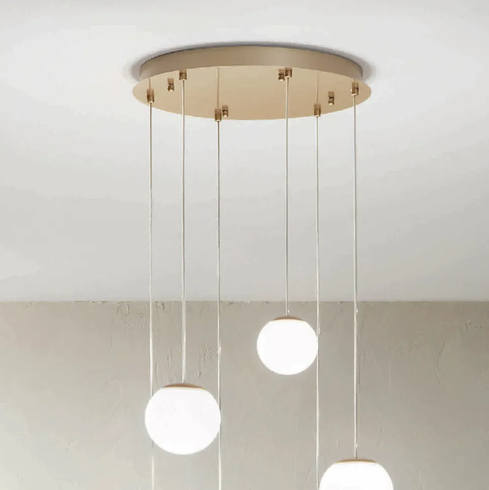Lampadario con 6 LED Coperti da Vetro Opzionale e Base in Metallo - Faggio