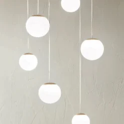 Lampadario con 6 LED Coperti da Vetro Opzionale e Base in Metallo - Faggio