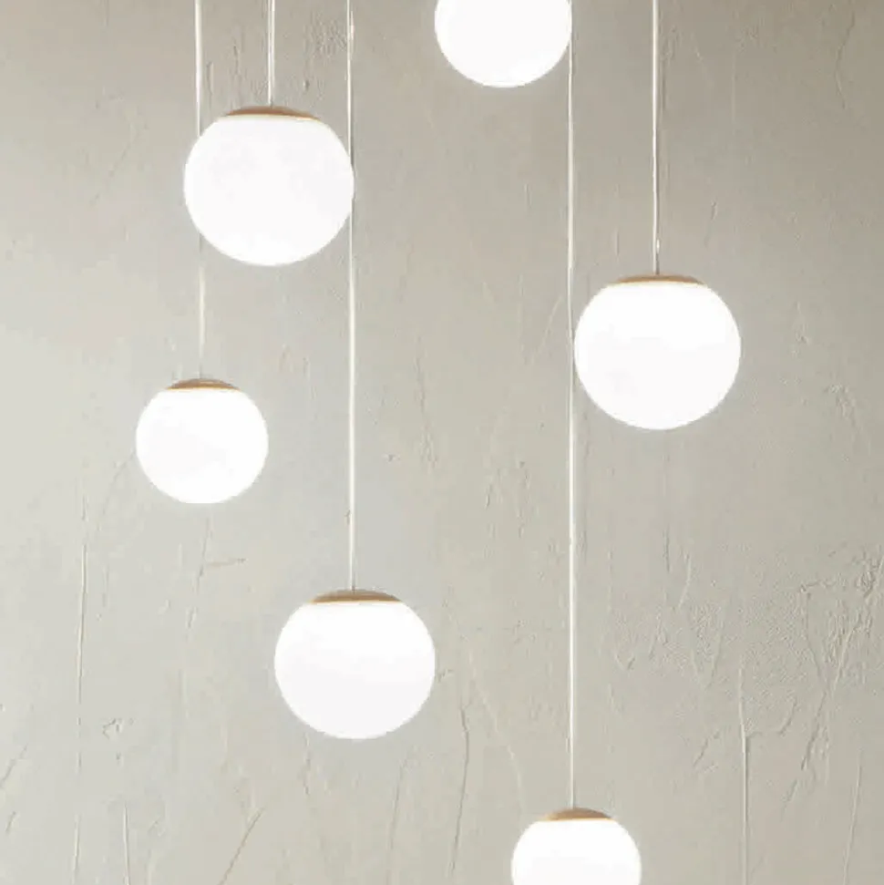 Lampadario con 6 LED Coperti da Vetro Opzionale e Base in Metallo - Faggio