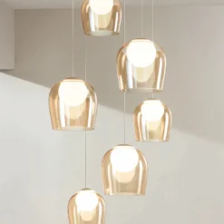 Lampadario con 6 LED Coperti da Vetro Opzionale e Base in Metallo - Faggio