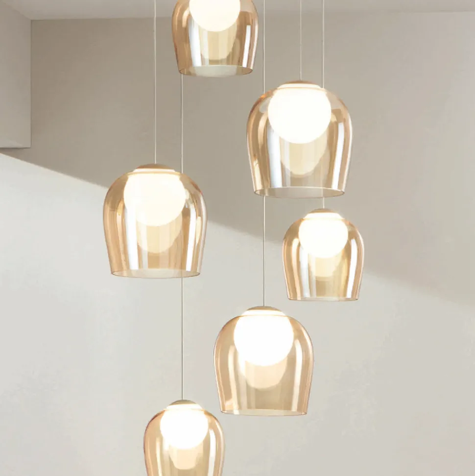 Lampadario con 6 LED Coperti da Vetro Opzionale e Base in Metallo - Faggio