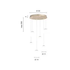 Lampadario con 6 LED Coperti da Vetro Opzionale e Base in Metallo - Faggio