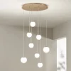 Lampadario con 8 LED Coperti da Vetro Colorato Opzionale e Base in Metallo - Faggio