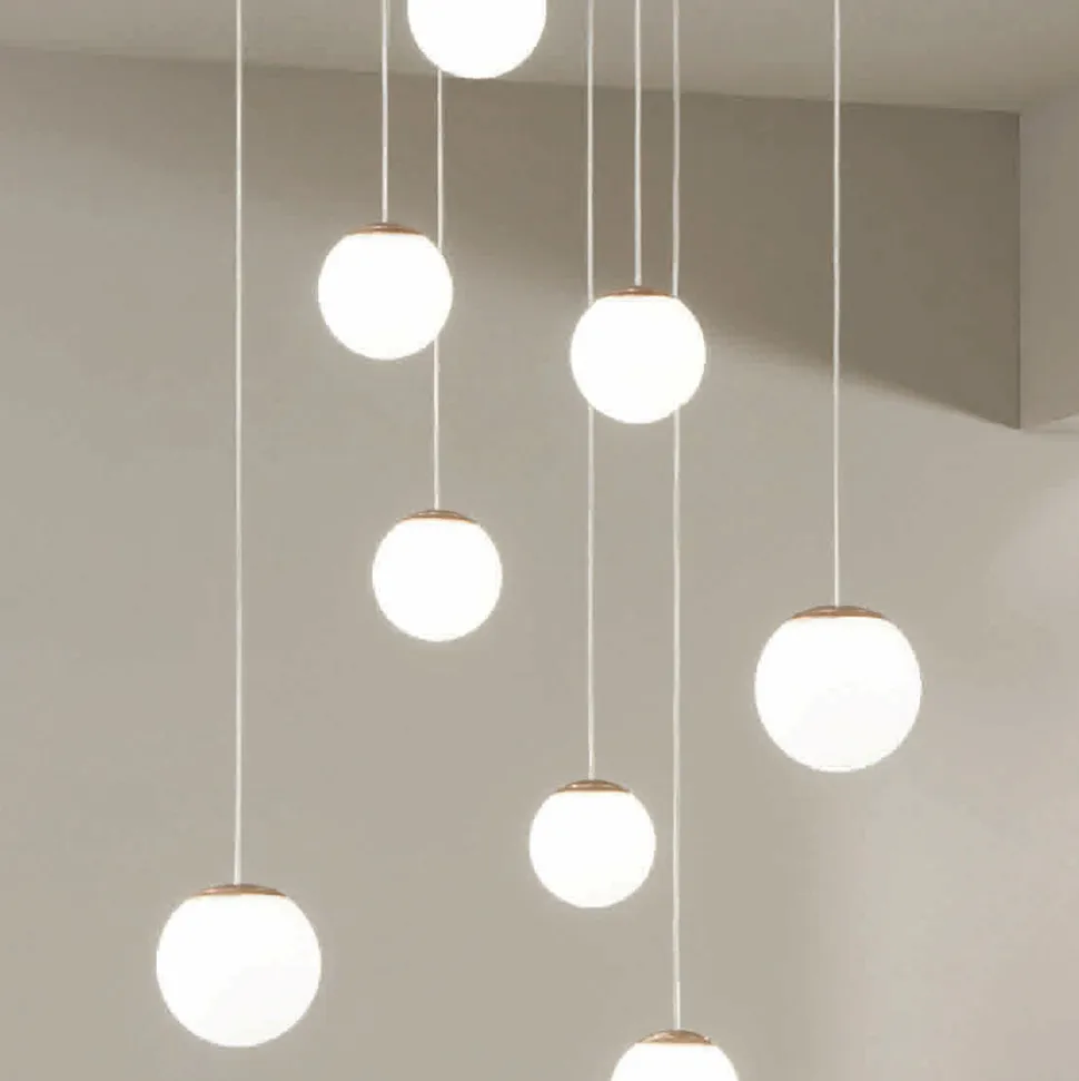 Lampadario con 8 LED Coperti da Vetro Colorato Opzionale e Base in Metallo - Faggio