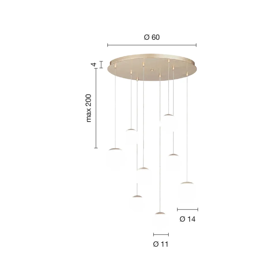 Lampadario con 8 LED Coperti da Vetro Colorato Opzionale e Base in Metallo - Faggio