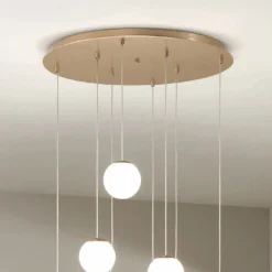 Lampadario con 8 LED Coperti da Vetro Colorato Opzionale e Base in Metallo - Faggio