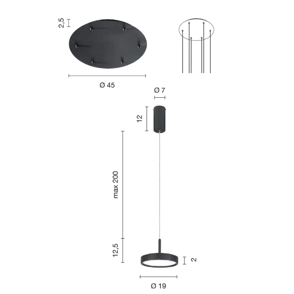 Lampadario con 6 LED e Base Rotonda in Metallo Verniciato Color Oro - Carpino
