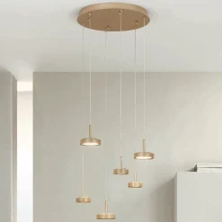 Lampadario con 6 LED e Base Rotonda in Metallo Verniciato Color Oro - Carpino