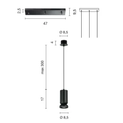 Lampadario con 3 LED in Alluminio Verniciato a Polvere e Cavo Regolabile - Buxus