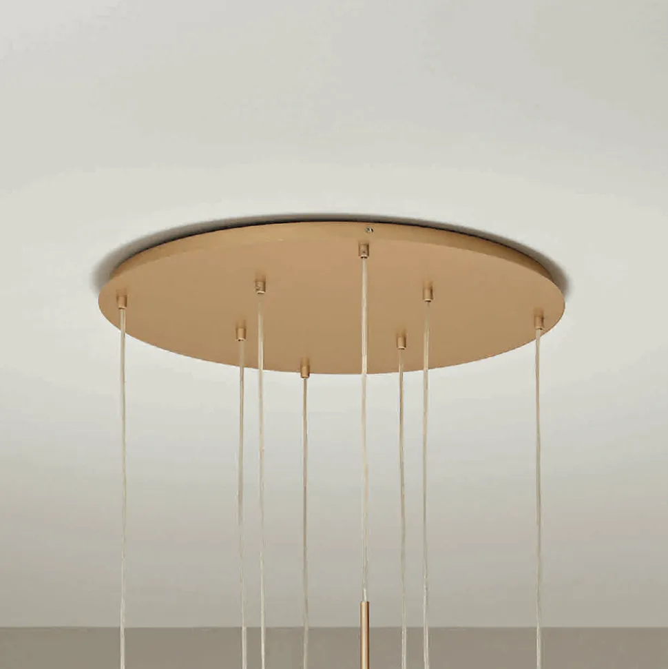 Lampadario con 8 LED in Metallo Verniciato Color Oro e Vetro Soffiato - Ailanto