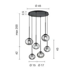 Lampadario con 6 LED in Metallo Verniciato Color Nero e Vetro Soffiato - Ailanto