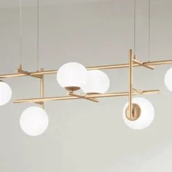Lampadario con LED in Metallo Verniciato Color Oro e Vetro Soffiato - Ailanto