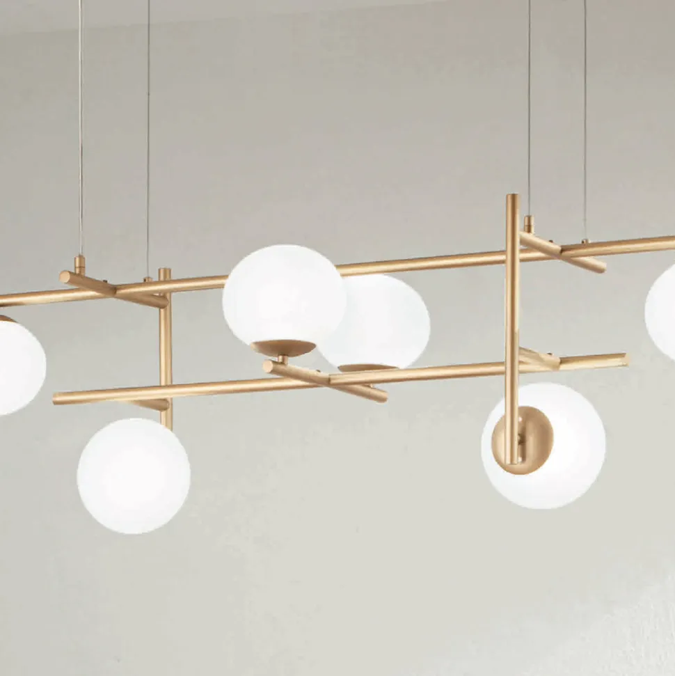 Lampadario con LED in Metallo Verniciato Color Oro e Vetro Soffiato - Ailanto