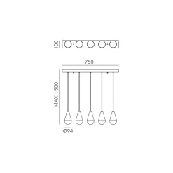 Lampadario con 5 Luci in Ferro e Vetro Made in Italy - Nuvoloso