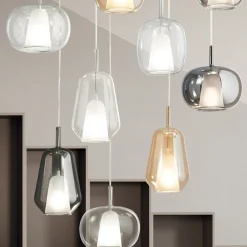 Lampadario con 12 Luci in Vetro e Filo Trasparente Made in Italy - Trilly