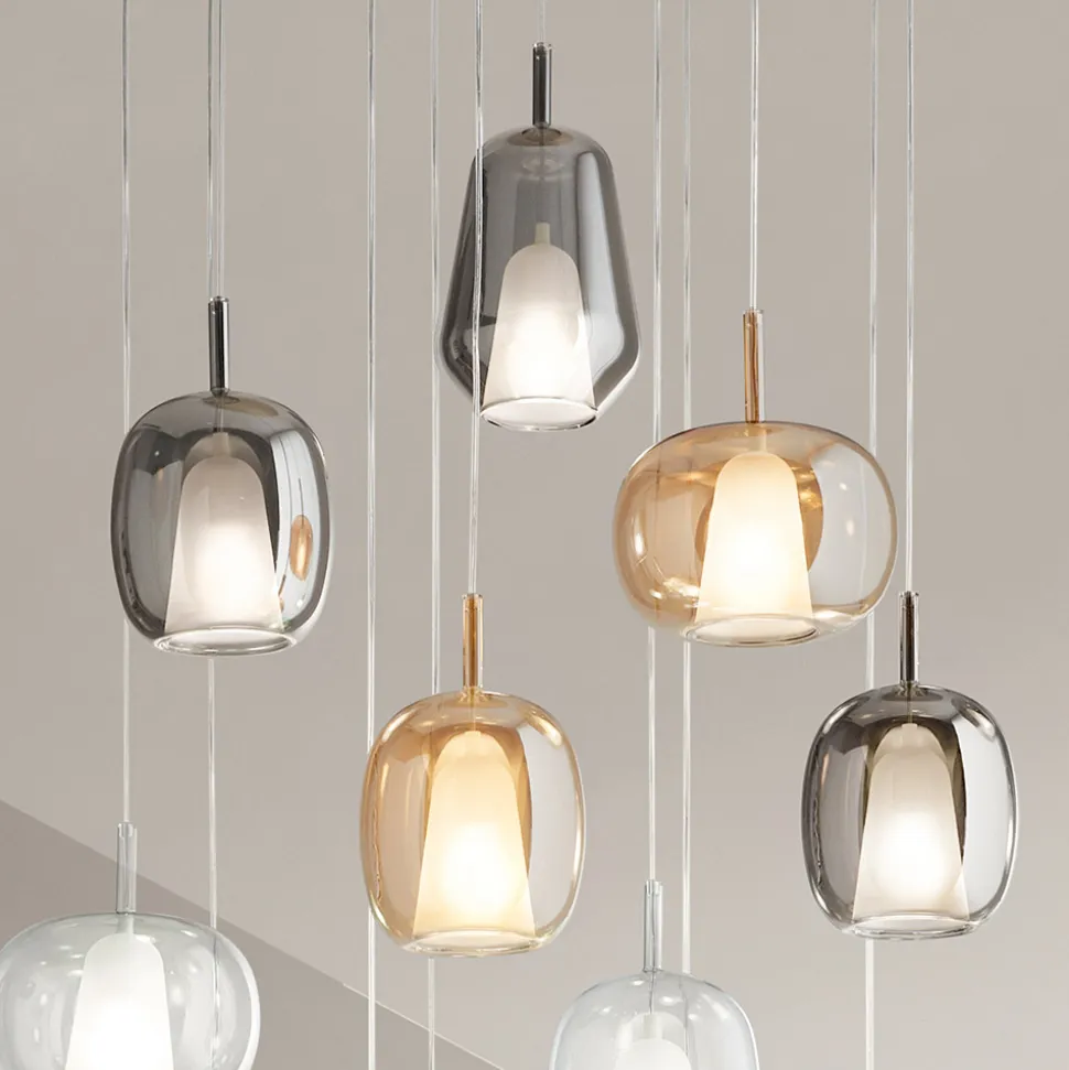 Lampadario con 12 Luci in Vetro e Filo Trasparente Made in Italy - Trilly