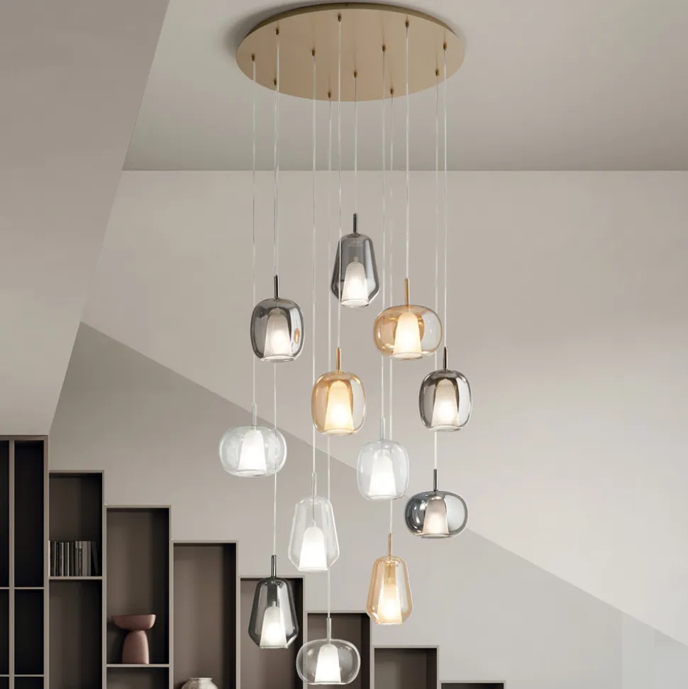 Lampadario con 12 Luci in Vetro e Filo Trasparente Made in Italy - Trilly