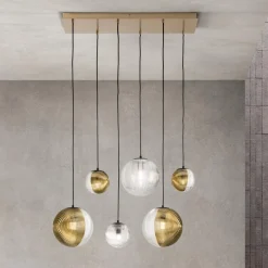Lampadario con 6 Luci in Vetro Soffiato a Forma di Sfera Made in Italy - Prilla