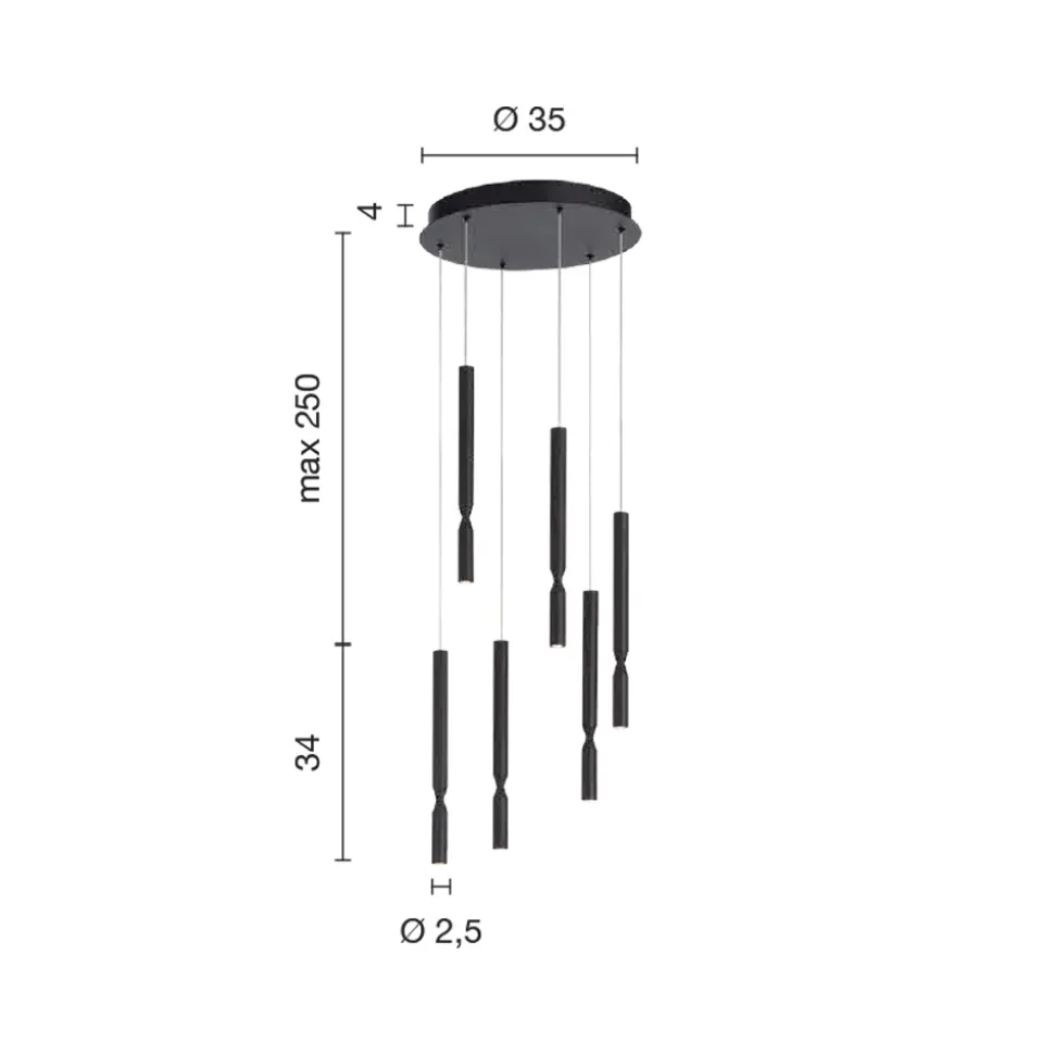 Lampadario con 6 Luci LED in Metallo Verniciato e Cavi Regolabili - Larice
