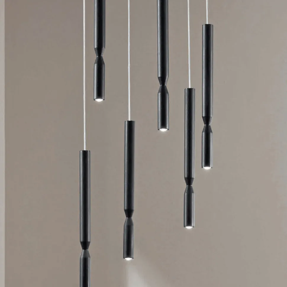 Lampadario con 6 Luci LED in Metallo Verniciato e Cavi Regolabili - Larice