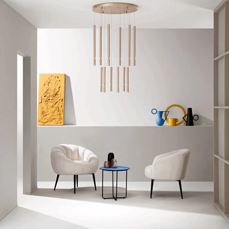 Lampadario con 12 Luci LED in Metallo Verniciato e Cavi Regolabili - Larice