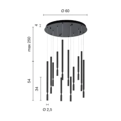 Lampadario con 12 Luci LED in Metallo Verniciato e Cavi Regolabili - Larice