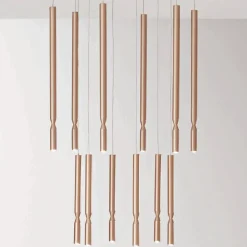 Lampadario con 12 Luci LED in Metallo Verniciato e Cavi Regolabili - Larice