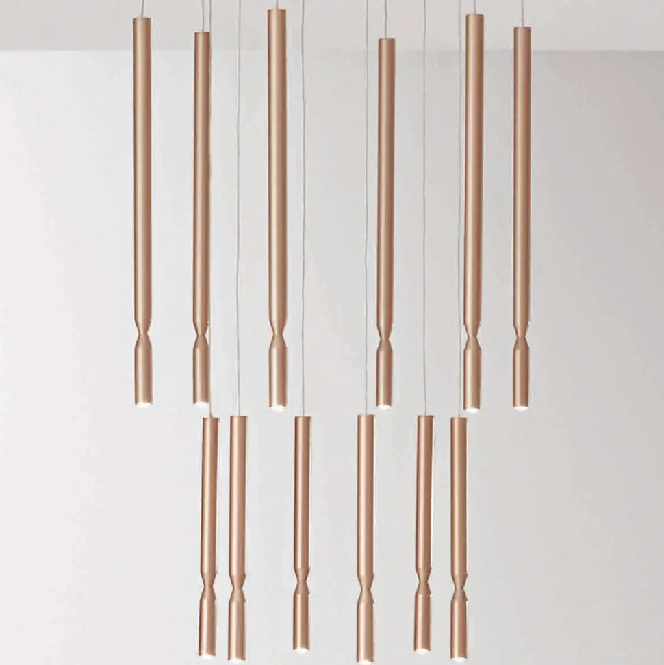 Lampadario con 12 Luci LED in Metallo Verniciato e Cavi Regolabili - Larice