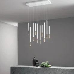 Lampadario con 10 Luci LED in Metallo Verniciato e Cavi Regolabili - Larice