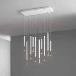 Lampadario con 10 Luci LED in Metallo Verniciato e Cavi Regolabili - Larice