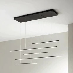 Lampadario con Luci LED Orizzontali in Metallo e Cavetti Regolabili - Arancio
