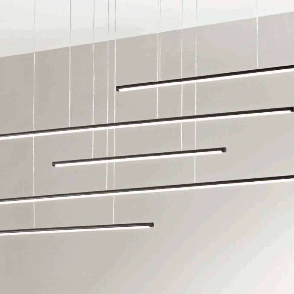 Lampadario con Luci LED Orizzontali in Metallo e Cavetti Regolabili - Arancio