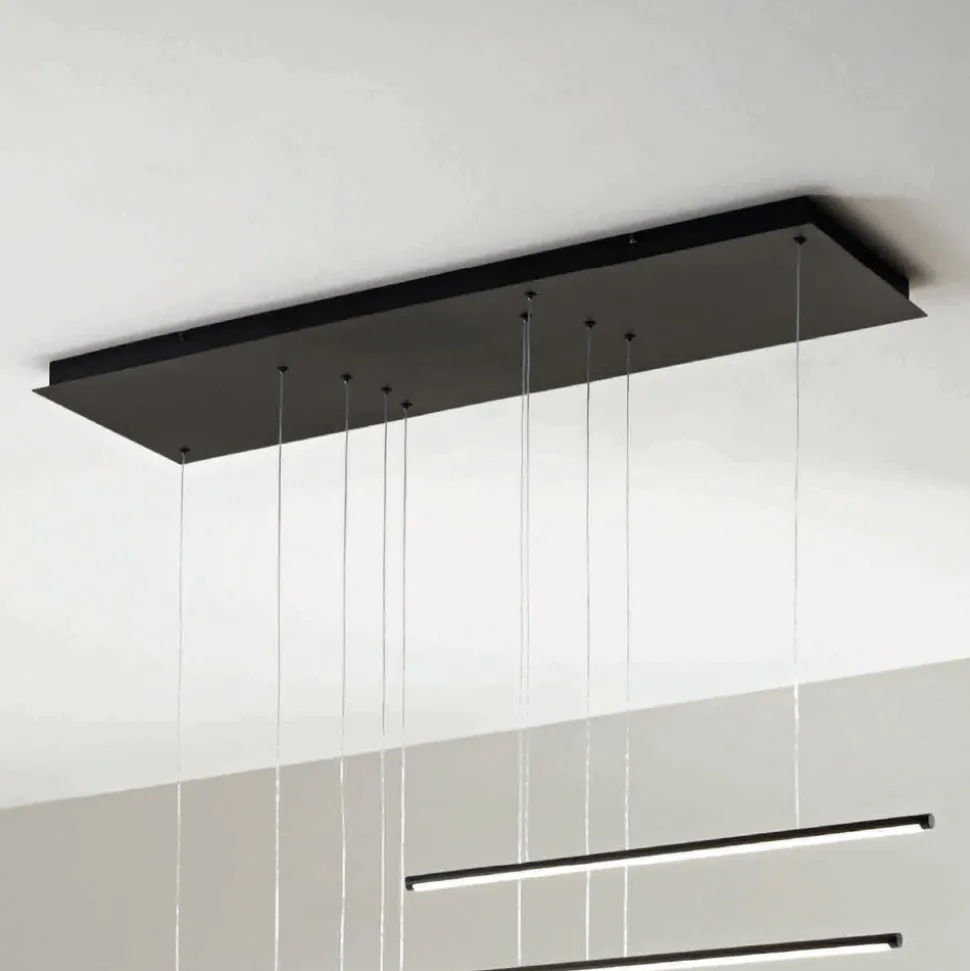Lampadario con Luci LED Orizzontali in Metallo e Cavetti Regolabili - Arancio