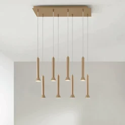 Lampadario con Montatura Metallica Verniciata Oro e Cavi Regolabili - Betulla