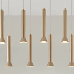 Lampadario con Montatura Metallica Verniciata Oro e Cavi Regolabili - Betulla