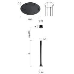 Lampadario con Montatura Metallica Verniciata Nero e Cavi Regolabili - Betulla