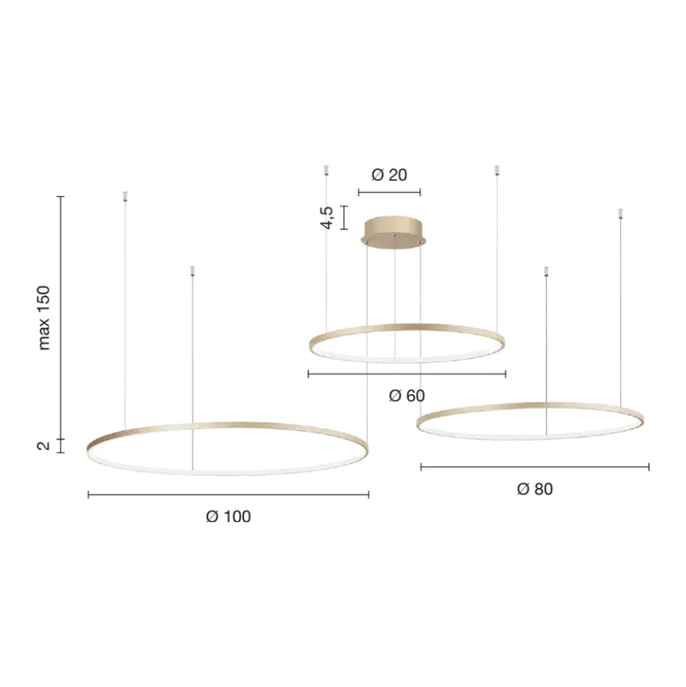 Lampadario con 2 o 3 Luci LED Rotonde Orizzontali in Metallo Verniciato - Gelso