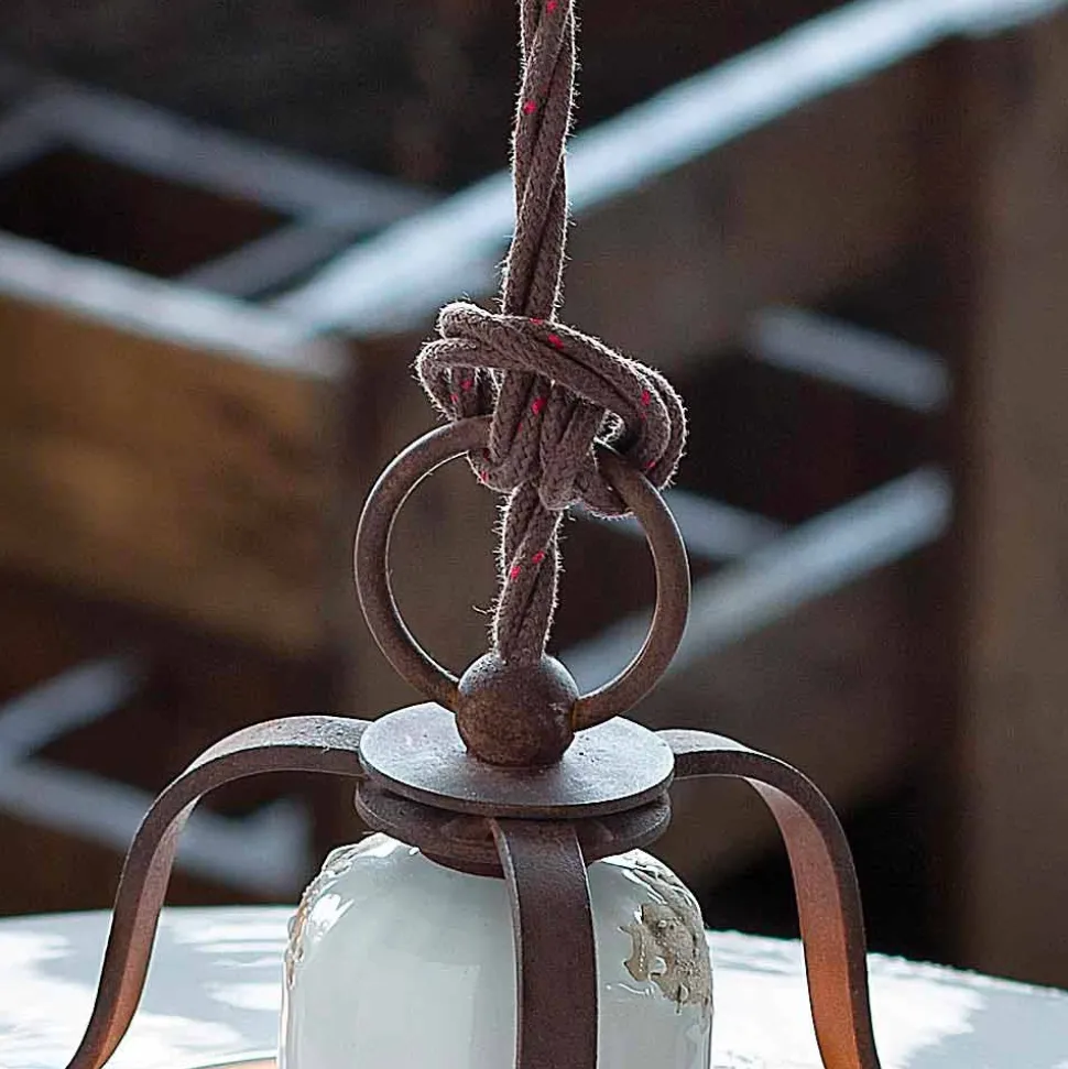 Lampadario country in ceramica e metallo Monica Ferroluce