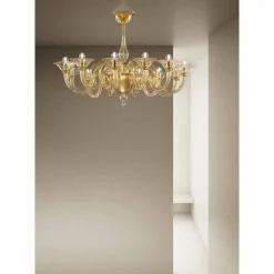 Lampadario da 12 Luci Fatto a Mano in Vetro Veneziano Made in Italy - Margherita