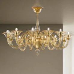 Lampadario da 12 Luci Fatto a Mano in Vetro Veneziano Made in Italy - Margherita
